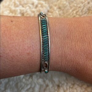 Zuni Needlepoint Turquoise Sterling Silver Cuff Bracelet